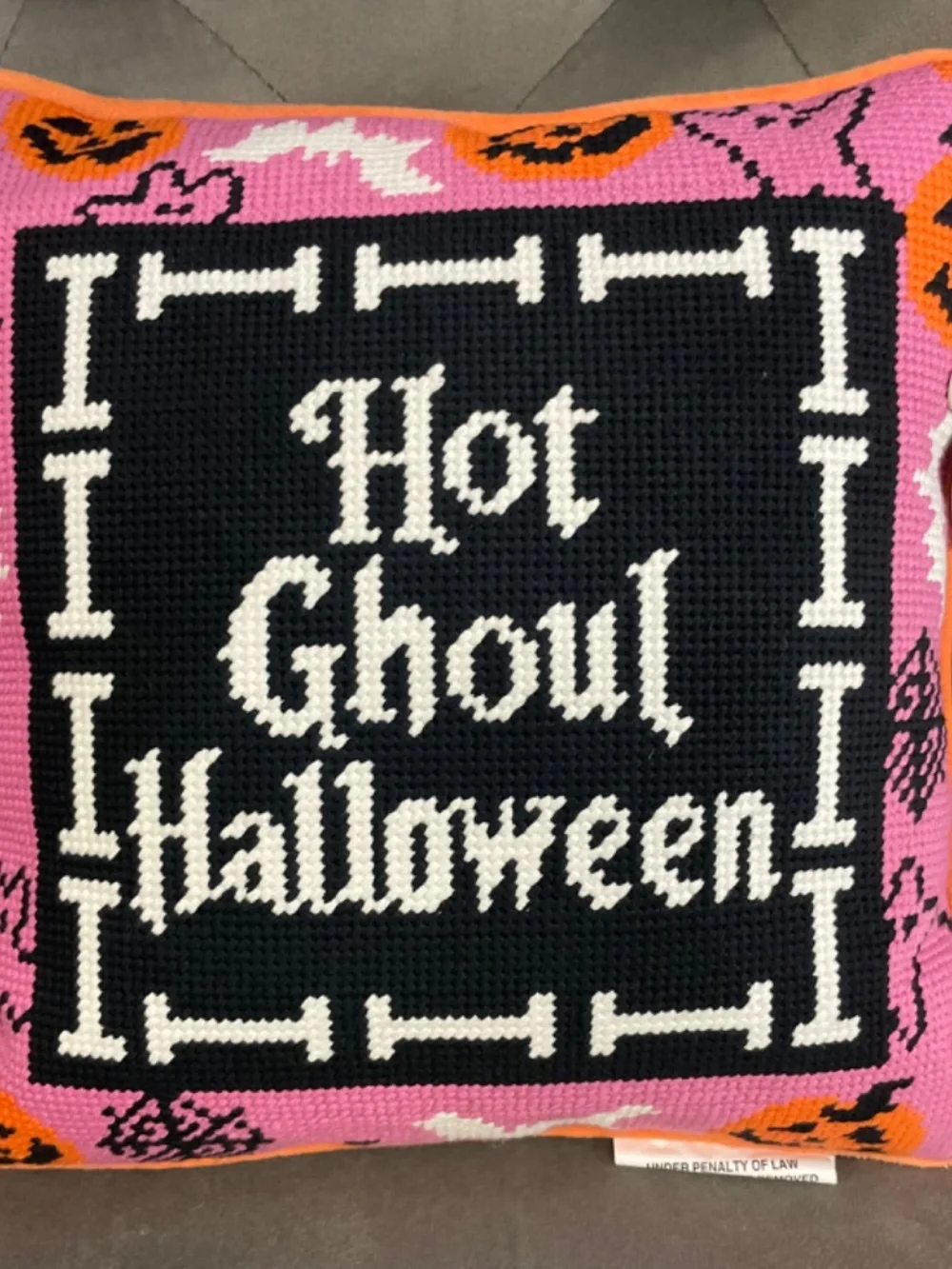 NWT Hot Ghoul Halloween Needlepoint Pillow 11 x 11